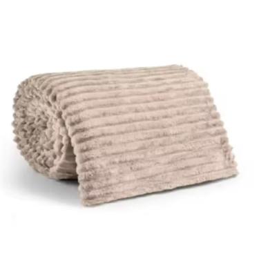 Imagem de Manta de Veludo Microfibra Canelada para Cama de Casal 200x180 cm – Macia, Quentinha e Confortável (Caqui)