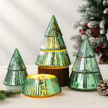 Imagem de Vesici 3 potes de vela de vidro para árvore de Natal de 293 ml, recipientes verdes vazios para armazenar velas de Natal, biscoitos, lembrancinhas de festa