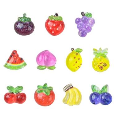 Imagem de LiQunSweet 110 peças, 11 estilos, frutas, resina, cabochão, cereja, morango, uva, pêssego, limão, melancia, nohole, contas, para decoração de joias, artesanato, bolsa de telefone, sapatos, arte, unhas