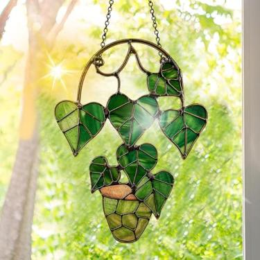 Imagem de Protetor solar de acrílico colorido, decoração de janela suspensa com design de vitral impresso, apanhador de sol, arte de parede de arco-íris, ornamentos de Natal para uso interno e externo 19,8 x