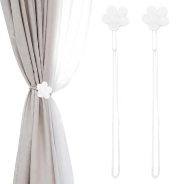 Imagem de PATIKIL Laços magnéticos de cortina, pacote com 2 retentores de cortina de flores de resina, corda de retenção de cortina vintage, cortina de janela magnética decorativa para casa, café, escritório