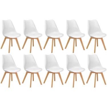 Imagem de Conjunto 10 Cadeiras De Jantar Eames Wood Leda Design Estofada - Branco