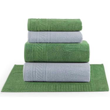 Imagem de Jogo De Banho Toalhas Yara 100% Algodão Fio Penteado Macio 05 Peças Listras - Floresta Verde Cinza