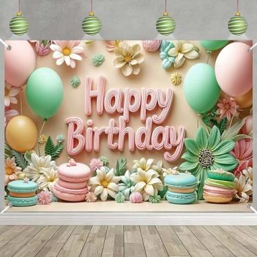 Imagem de Pano de fundo de feliz aniversário para mulheres - 182 x 111 cm, faixa de margarida, floral, carne doce, faixa de feliz aniversário para decoração de festa infantil, pôster de celebração, decoração de