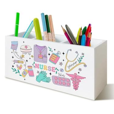 Imagem de YTRGI Organizador de lápis para canetas, presentes de enfermeira, presente para enfermeiras, estudantes de enfermagem, placa de bloco de madeira para decoração de mesa de escritório em casa