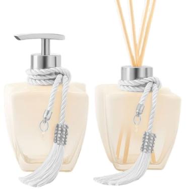 Imagem de Kit de vidro de banheiro branco gradiente com portas de sabão líquido e ambientes elegantes(Prata)