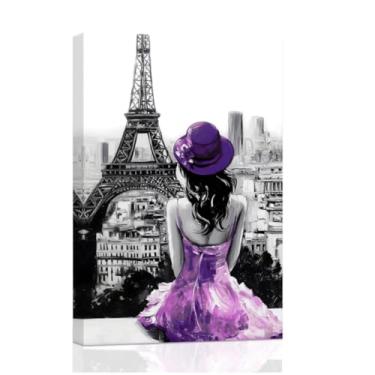 Imagem de ZXHYWYM Arte de parede da Torre Eiffel Paris impressões em tela decoração de parede de quarto de meninas pintura preta e branca fotos femininas para quarto feminino decoração de dormitório de