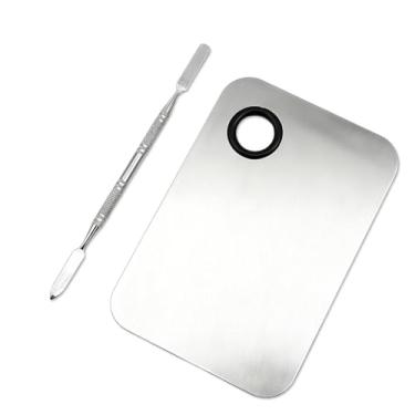 Imagem de Paleta de maquiagem profissional de aço inoxidável paleta cosmética com ferramenta de espátula para arte de unhas, sombra de olhos, maquiagem profissional de pigmentos (15 x 10 cm, prata)
