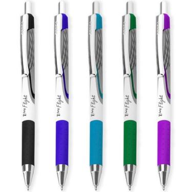 Imagem de Canetas esferográficas Zebra Classic Z-Grip Flight – 1,2 mm – tinta preta, azul, azul claro, verde e violeta – Pacote com 5
