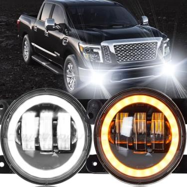 Imagem de CHUSYYRAY 10 cm compatível com faróis de neblina Nissan Titan 2005 2006 2007 2008 2009 2010 2011 2012 2013 2014 2015 2016 2017 2018 2019, faróis de neblina e para-choques dianteiros de LED DRL e Sinal