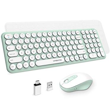 Imagem de XTREMTEC Teclado e mouse sem fio, XTREMTEC, compacto, fofo, retrô, redondo, teclado estético ultrafino de 2,4 GHz para laptop, iMac, Windows (Macaron Green A)