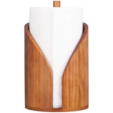 Imagem de Suporte de toalha de papel de madeira de pinho para bancada de cozinha – Dispensador de toalha de madeira resistente com base estável e 5 almofadas de borracha antiderrapante – serve para rolos de