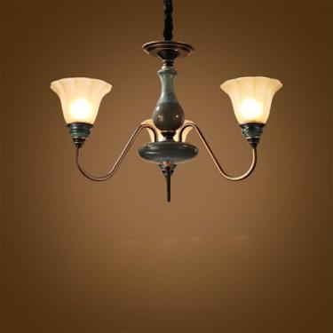 Imagem de Lustre de luxo europeu para sala de estar, estilo retrô americano, em cerâmica, para restaurante, quarto, escritório, hotel, casa de campo ou café, com luminária pendente de LED (U 3 lâmpada