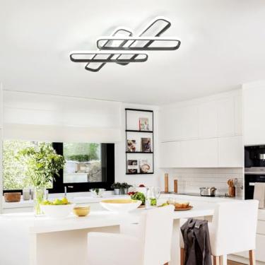 Imagem de Luminária de teto LED dimerizável 3000-6500K com controle remoto, 5 lâmpadas em formato de chama, redondas, retangulares, para sala de jantar, sala de estar, escritório e corredor (preta, 66