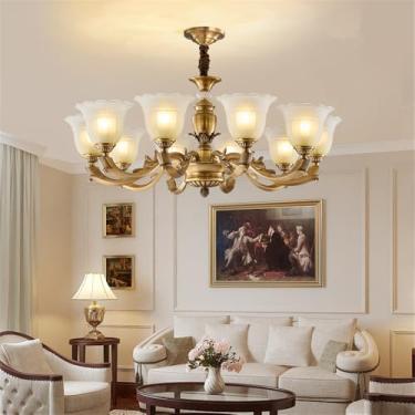 Imagem de Lustre americano de latão com LED, estilo europeu, luxuoso, para sala de estar, restaurante, quarto, villa, hotel, loja de roupas, luminária pendente (10 lâmpadas de altura)