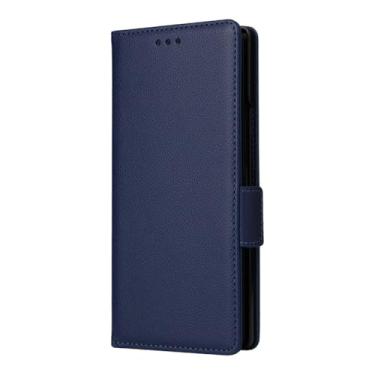 Imagem de LTLMYDAM Capa de couro para Samsung Galaxy Z Fold 7, carteira com função de suporte, fecho magnético, textura de lichia fina, azul, dobra 7