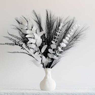 Imagem de Buquê artificial preto e branco em estilo nórdico minimalista, com folhas artificiais de eucalipto e grama de pampa para decoração de casa, perfeito como peça central para mesas de hotel ou mesas de