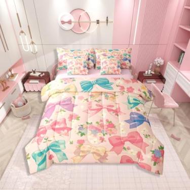 Imagem de Erosebridal Jogo de cama com laço fofo para meninas, 7 peças, com laço, princesa e lençol de solteiro, elegante, rosa, floral, para quarto de crianças e adultos, para todas as estações