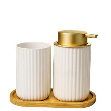 Imagem de Kit Banheiro de Cerâmica 2 Peças – Dispenser Porta Sabonete Líquido e Porta Escova de Dente | Ideal para Lavabo e Decoração Elegante(LUNOR BRANCO)