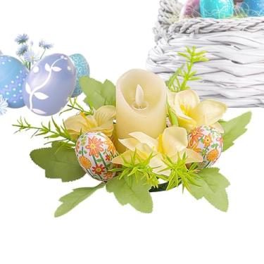 Imagem de Guirlanda de vela de páscoa – Ovo de Páscoa, flores artificiais, grinaldas, anéis de vela de férias | Guirlanda de primavera, guirlanda de flores, decoração de mesa central para porta da frente