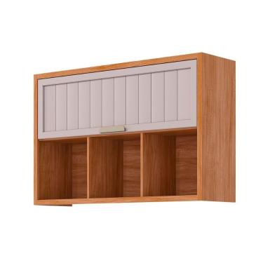 Imagem de Armário Aéreo Cozinha Modulado Eloise C- 1 Porta Basculante Riscada E 3 Nichos 120 Cm Cinamomo-off White - Mgm