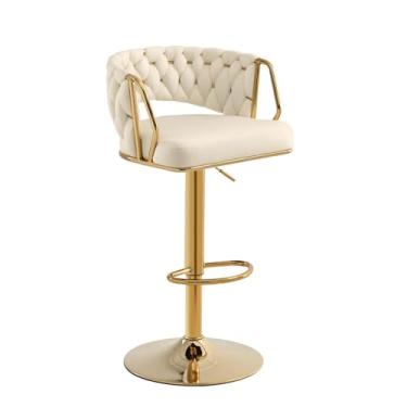 Imagem de SDXYSTCE Bancos de bar de veludo, bancos de bar giratórios modernos com encosto de tecido, bancos de bar ajustáveis, bancos de bar dourados, perna de metal dourado e cadeira de bar para ilha de