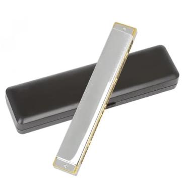 Imagem de Gaita profissional de 24 furos prata oitava gaita C semiinstrumento de sopro de madeira com estojo