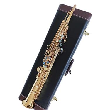Imagem de Saxofone reto profissional Bb latão dourado instrumento de sopro de madeira com acessórios