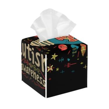 Imagem de Suporte quadrado de couro para caixa de lenços de papel, impermeável, design de autismo, organizador de papel facial com cinto inferior, estojo de lenços para mesa, banheiro, escritório, mesa, carro