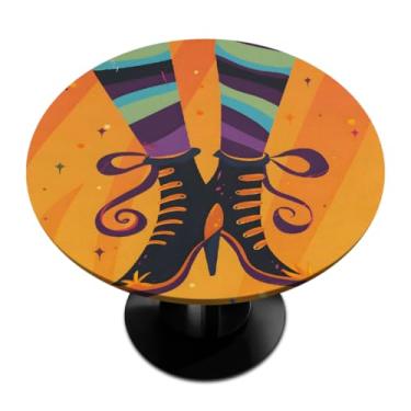 Imagem de hongjinglin Toalha de mesa redonda com borda elástica bruxa Halloween divertida toalha de mesa redonda limpa para ambientes internos e externos, pátio, jantar, cozinha, festival, decoração para mesas