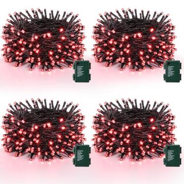 Imagem de Lomotech Luzes de Natal operadas por bateria – Pacote com 4, total de 20 metros, 200 LEDs, cordão de luzes 8 modos à prova d'água com temporizador para casa, jardim, festa, férias, decoração de árvore