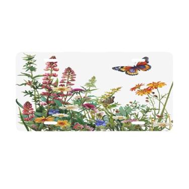 Imagem de Placa de licença simples de flor de borboleta para a frente do carro placas de carro alumínio metal adequado para caminhão placa de porta de carro bar café acessórios automotivos para homens mulheres