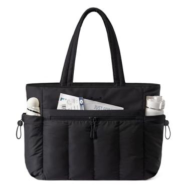 Imagem de LOVEVOOK Bolsa acolchoada para mulheres, bolsa de trabalho ultraleve com compartimentos organizados, 15,6/43,9 cm, mala de viagem e bolsa de ginástica, Preto, 15.6 Inch