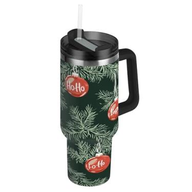 Imagem de Blueangle Copo de galhos de árvore de Natal de 850 g com alça e tampa de palha, caneca de viagem de aço inoxidável isolada a vácuo de parede dupla, garrafa de água reutilizável para academia de