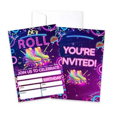 Imagem de CLIRBE Let's Roll Convites de festa de aniversário, convites de aniversário roxos brilhantes para irmão irmão adolescentes meninos meninas, 20 cartões de convites com 20 envelopes, lembrancinhas de