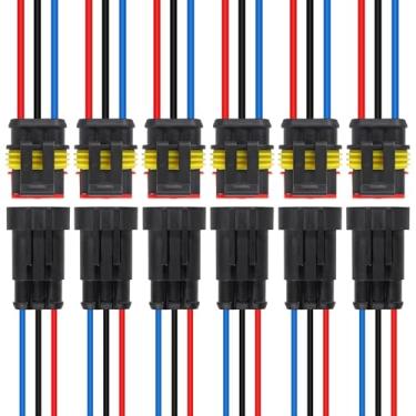 Imagem de DIANN 6 conjuntos de conectores de 3 pinos conector à prova d'água conector elétrico macho e fêmea fio 16 AWG para carro, caminhão, barco e outras conexões de fio