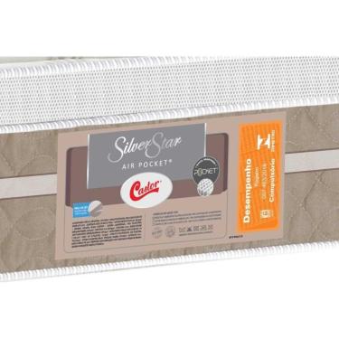 Imagem de Cama Box Queen: Colchão Molas Pocket Ensacadas Castor Silver Sr Air + Base Crc Courano White (158x198)