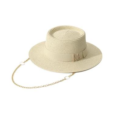 Imagem de Chapéu De Palha Elegante Feminino De Verão Com Aba Larga Para Praia, D