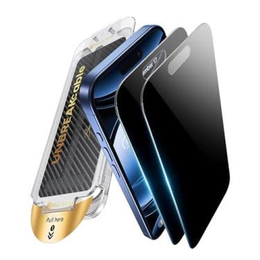 Imagem de UNBREAKcable Película de privacidade para iPhone 15 Pro Max, película de vidro temperado [OneStep à prova de poeira] [anti-espião de 25°] [9H à prova de estilhaçamento] [livre de bolhas] para Apple