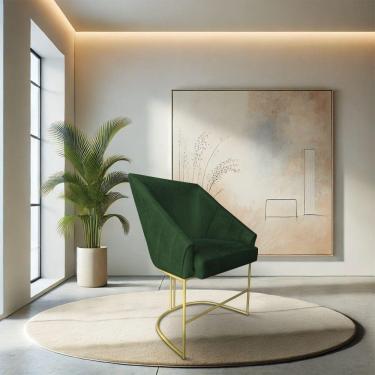 Imagem de Poltrona Decorativa Alana Suede Verde Base De Ferro Dourado - Pallazio
