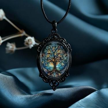 Imagem de Colar gótico de sol e lua para mulheres, pingente de vidro camafeu lunar vintage com corrente de corda, joia de bruxa estilo punk para presente de Dia dos Namorados, One Size (20-24 Inches), Metal