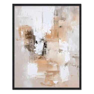 Imagem de Arte de parede em tela pintura a óleo abstrata quadro cáqui moldura preta decoração de parede para sala de estar grande impressão minimalista arte