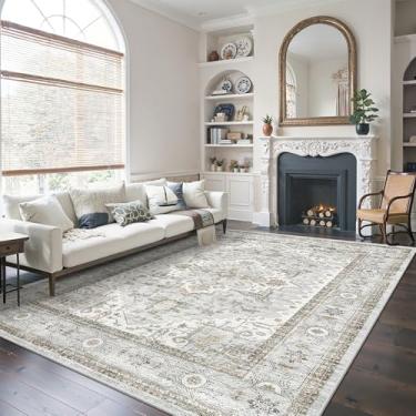 Imagem de Tapetes de área para sala de estar – 15 x 23 cm, boho antiderrapante, tapete lavável à máquina para quarto, casa de fazenda, escritório, sala de jantar (azul claro e bege)