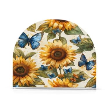 Imagem de Porta-guardanapos de girassóis e borboletas para mesas, porta-guardanapos de Halloween para cozinha, porta-guardanapos de mesa, porta-guardanapos de coquetel, porta-guardanapos de papel855