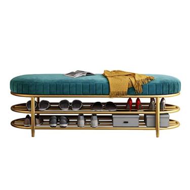 Imagem de FAMEOYA Banqueta para troca de sapatos para uso doméstico, hall de entrada, banco de sapatos nórdico para casa, almofada macia na porta, banco longo para sofá, sapateira, bolsa macia, pufe de camada