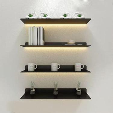 Imagem de uhyOHF Prateleiras flutuantes de luz de parede, prateleira flutuante de liga de alumínio preta com suporte de exibição luminoso de luz quente LED para ornamentos de armazenamento (preto - 60 x 20 cm