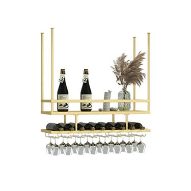 Imagem de APUM Prateleira de madeira de ferro de 2 camadas, altura ajustável, suporte para garrafa de vinho, prateleira de exibição de decoração de bar de restaurantes, prateleira organizadora de armazenamento