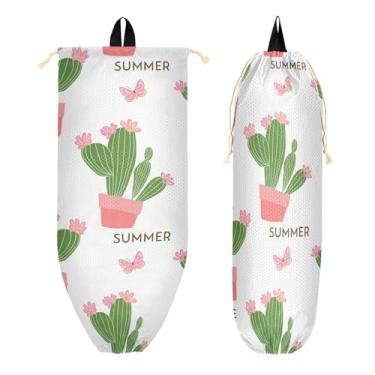 Imagem de xigua Cactos com Flores Suporte de Saco Plástico Suporte de Parede com Cordão 1 Pacote, Sacola de Mercearia Reutilizável, Decoração Organizadora para Bolsas, Meias, Roupas Íntimas e Gravatas