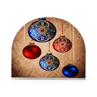 Imagem de Qilmy Porta-guardanapos de acrílico com bola de Natal lindamente colorida, porta-guardanapos para mesas cozinha restaurante decoração de casa, suporte decorativo moderno para guardanapos de coquetel