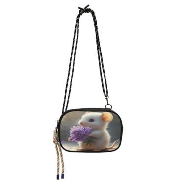 Imagem de STAYTOP Linda bolsa tiracolo branca para mulheres e homens, bolsa tiracolo pequena para mulheres e homens, mini bolsa de viagem - linda mouse branco e flores